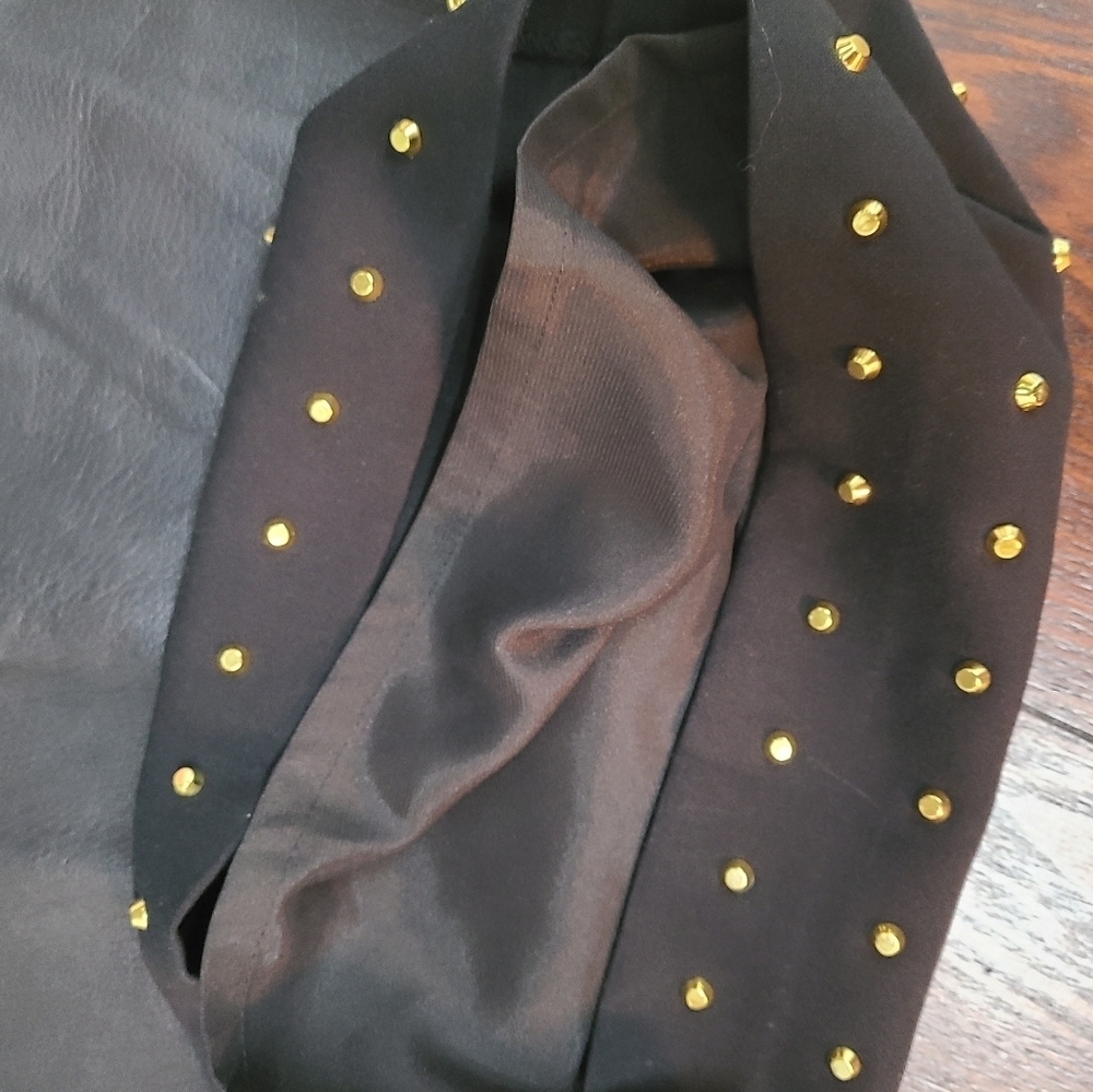 Michael Michael Kors Black Leather Gold Studded Midi Dress Size 0 - Picture 5 of 16